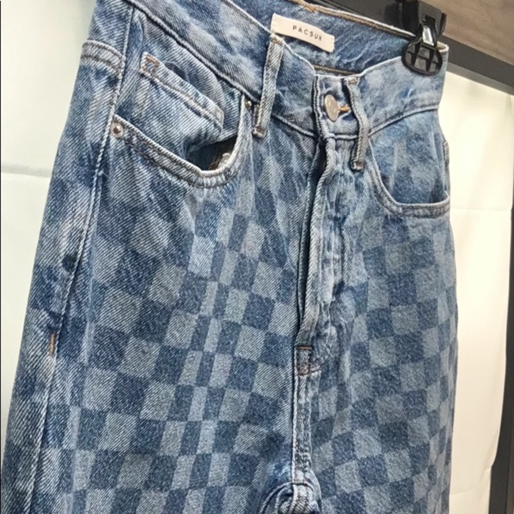 Women’s PacSun Checked Pattern High Rise Denim Jeans - Picture 4 of 12